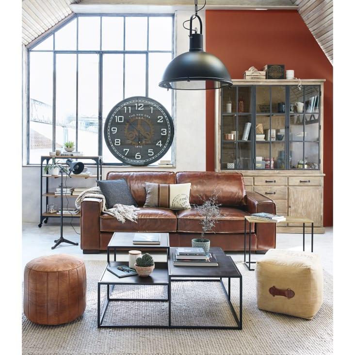 Maisons du Monde ASHER - Puf redondo de cuero marrón Ofertas