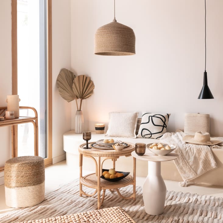 Maisons du Monde OMAR - Puf trenzado de yute en beige y marrón En oferta