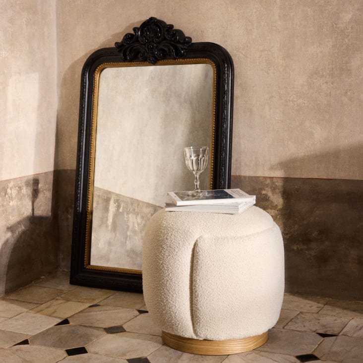 Maisons du Monde Orlli - Puf tapizado en tejido rizado color crudo Gran oferta