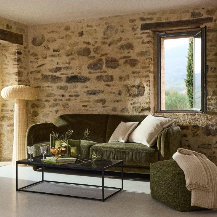 Maisons du Monde CORNELIUS - Puf cuadrado de fibra vegetal verde caqui Rebajas baratas
