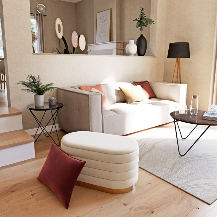 Maisons du Monde Missia - Puf de terciopelo blanco y dorado Rebajas de fábrica