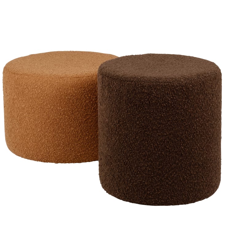 Maisons du Monde Basile - Puf redondo de tela rizada marrón claro y oscuro Tienda