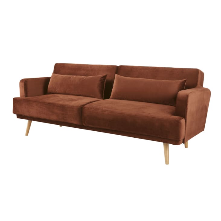 Maisons du Monde Elvis - Sofá clic-clac de 4plazas de terciopelo marrón ardilla Envío gratis
