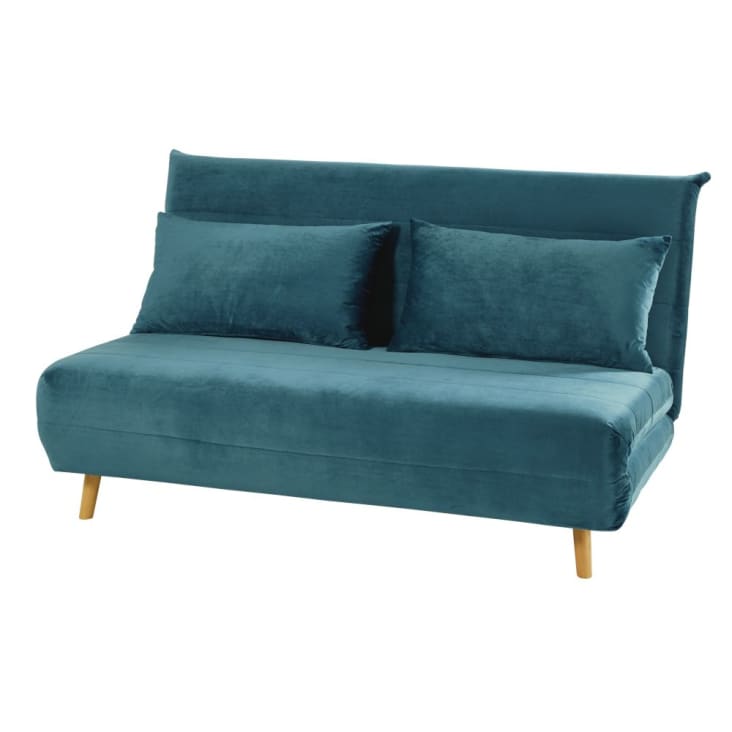 Maisons du Monde Nio - Sofá cama de 2 plazas de terciopelo azul petróleo COMPRAR AHORA