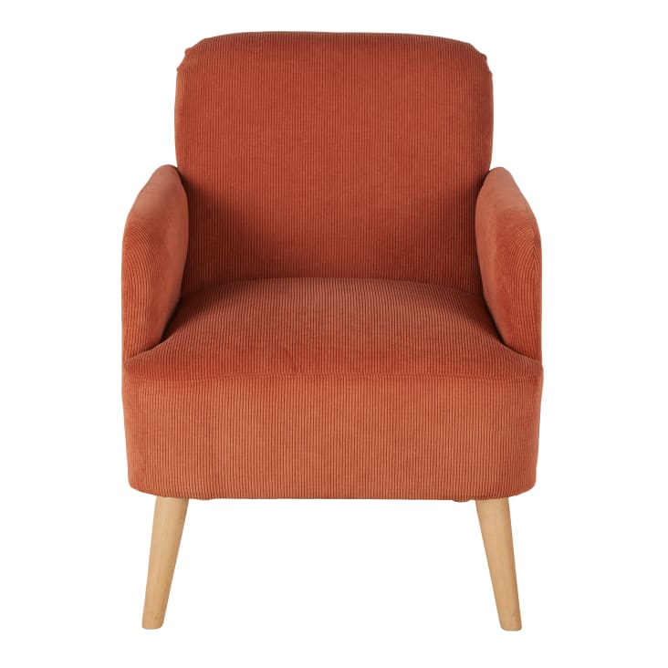 Maisons du Monde Honey - Sillón de terciopelo naranja con patas de madera Promoción trimestral
