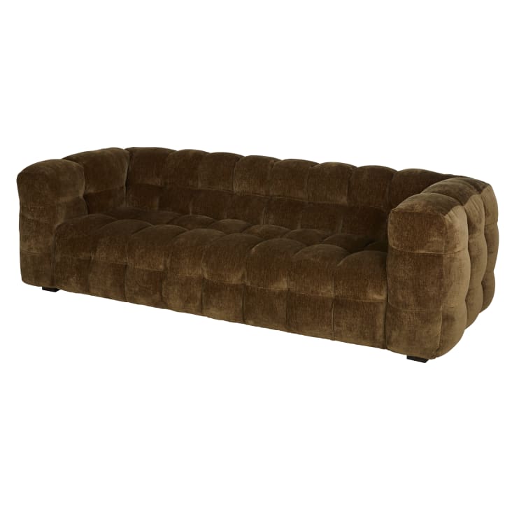 Maisons du Monde Lilo - Sofá de 3/4 plazas de terciopelo verde caqui Oferta exclusiva