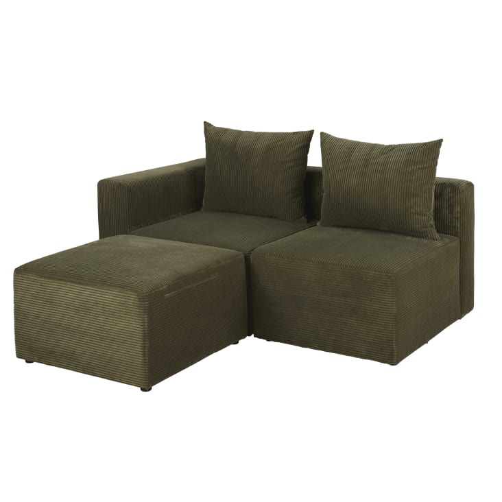 Maisons du Monde Jill - Sofá de 2/3 plazas pana verde caqui Última moda