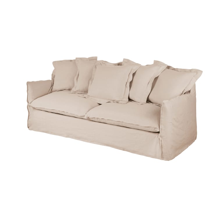 Maisons du Monde Barcelone - Sofá de 3/4 plazas efecto lino arrugado beige Descuento por venta flash
