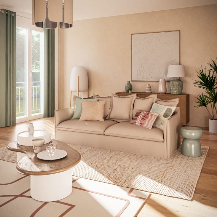 Maisons du Monde Barcelone - Sofá de 3/4 plazas efecto lino arrugado beige Descuento por venta flash