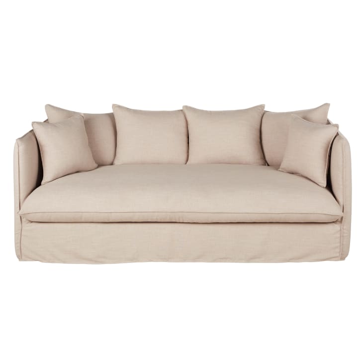 Maisons du Monde Louvain - Sofá cama de 3/4 plazas de tela beige efecto lino colchón 10 cm
