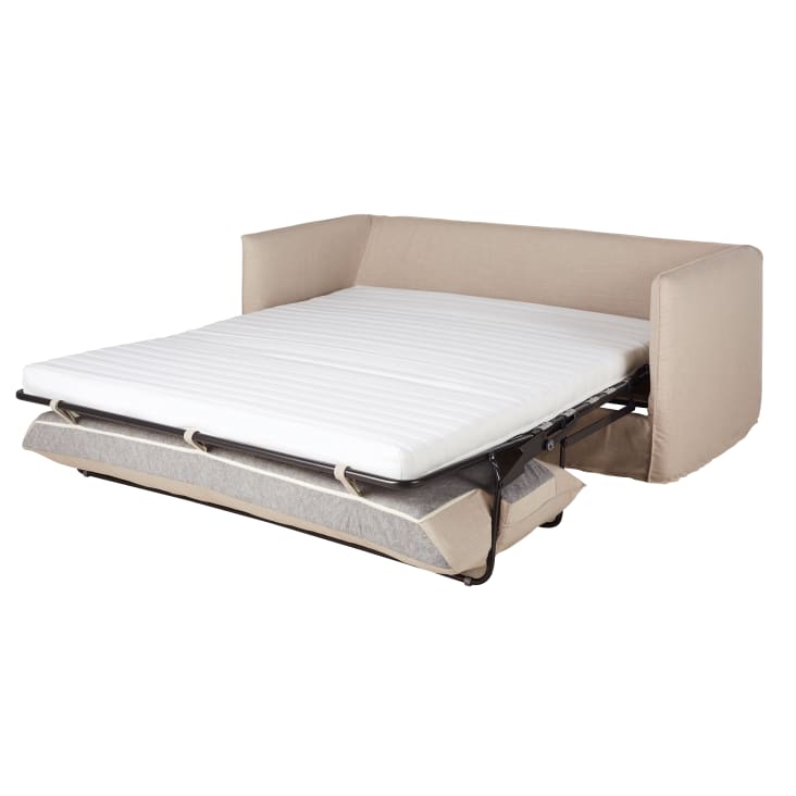 Maisons du Monde Louvain - Sofá cama de 3/4 plazas de tela beige efecto lino colchón 10 cm Precio ultrabajo