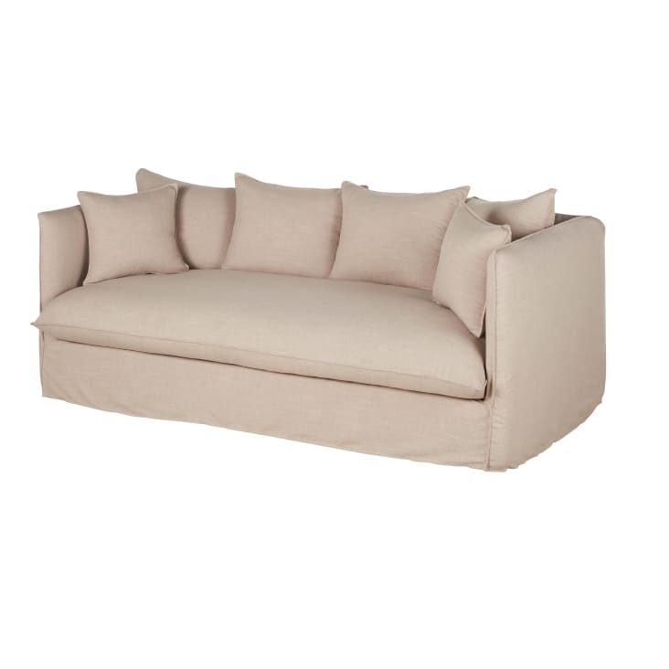 Maisons du Monde Louvain - Sofá cama de 3/4 plazas de tela beige efecto lino colchón 10 cm Precio ultrabajo