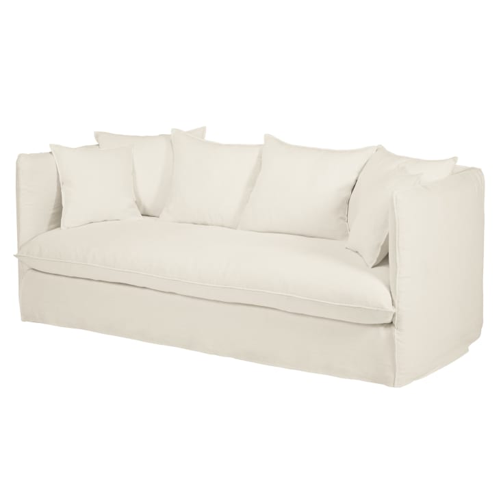 Maisons du Monde Louvain - Sofá de 3/4 plazas de lino lavado blanco Devoluciones gratuitas