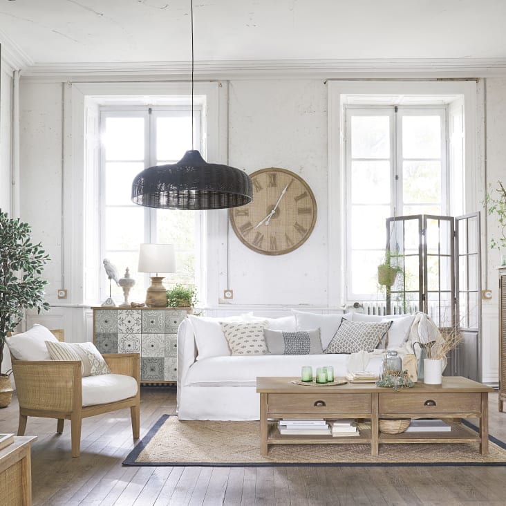Maisons du Monde Louvain - Sofá de 3/4 plazas de lino lavado blanco Devoluciones gratuitas