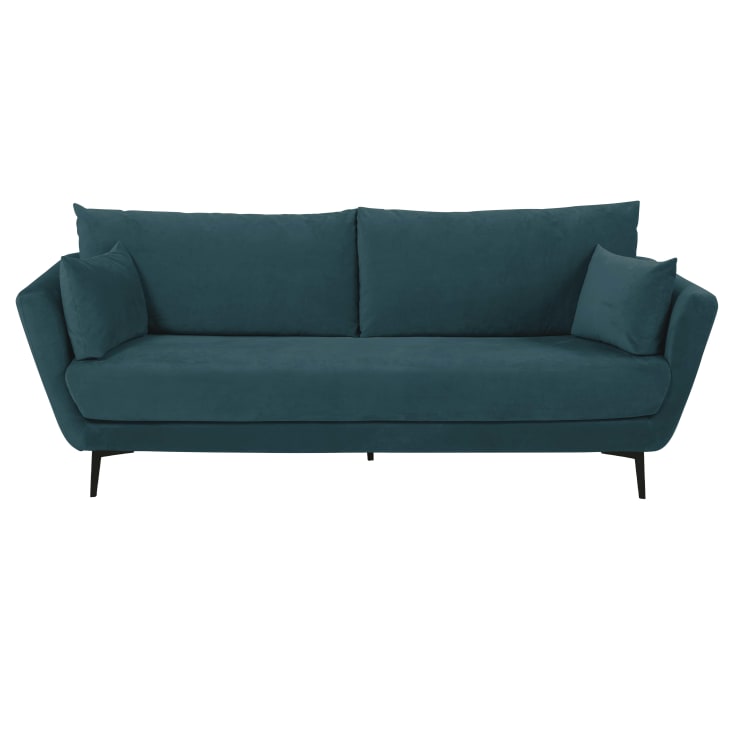 Maisons du Monde Prague - Sofá de 2/3 plazas de terciopelo azul petróleo Rebajas