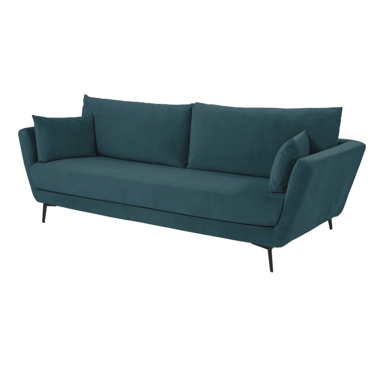 Maisons du Monde Prague - Sofá de 2/3 plazas de terciopelo azul petróleo Rebajas