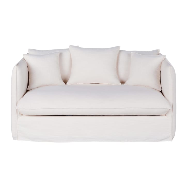 Maisons du Monde Louvain - Sofá cama de 2 plazas de tela blanca efecto lino colchón 10 cm