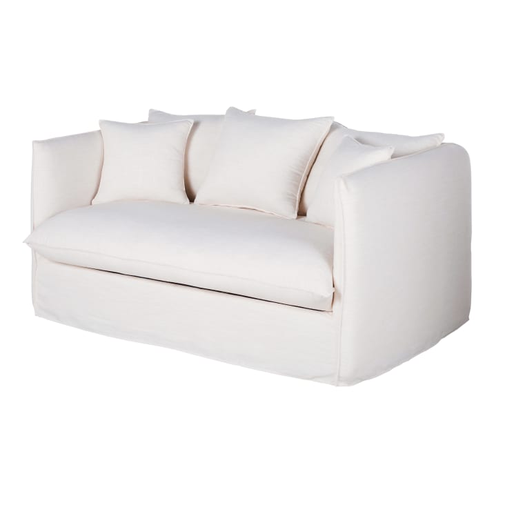 Maisons du Monde Louvain - Sofá cama de 2 plazas de tela blanca efecto lino colchón 10 cm Ofertas
