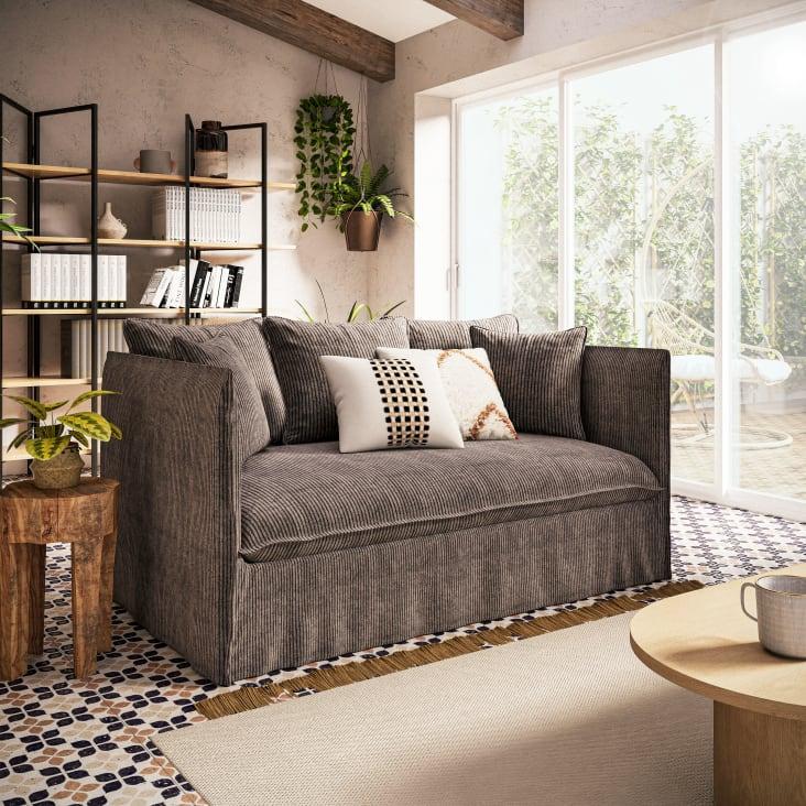 Maisons du Monde Louvain - Sofá de 2/3 plazas de terciopelo acanalado marrón Venta caliente