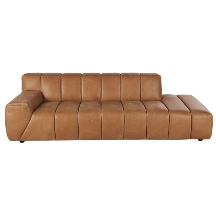 Maisons du Monde Snoop - Sofá de 3/4 plazas de cuero color caramelo