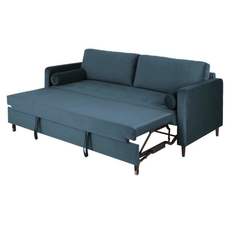 Maisons du Monde Olivia - Sofá cama de 3/4 plazas de terciopelo azul Ventas relámpago