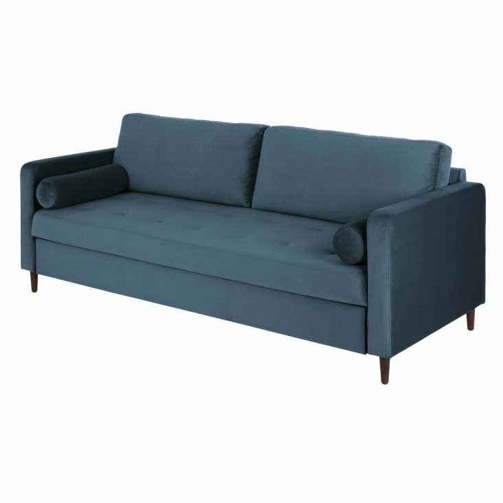 Maisons du Monde Olivia - Sofá cama de 3/4 plazas de terciopelo azul Ventas relámpago
