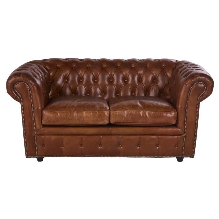 Maisons du Monde Chesterfield - Sofá capitoné de 2 plazas de cuero marrón