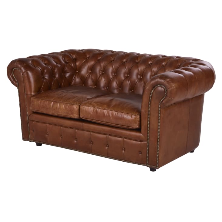 Maisons du Monde Chesterfield - Sofá capitoné de 2 plazas de cuero marrón Tienda
