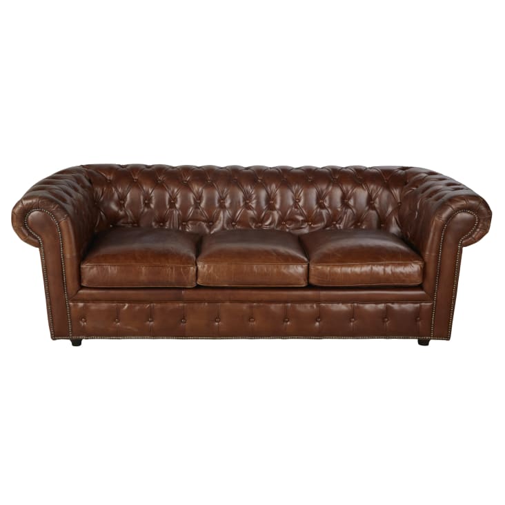 Maisons du Monde Chesterfield - Sofá vintage de 3 plazas de cuero marrón capitoné