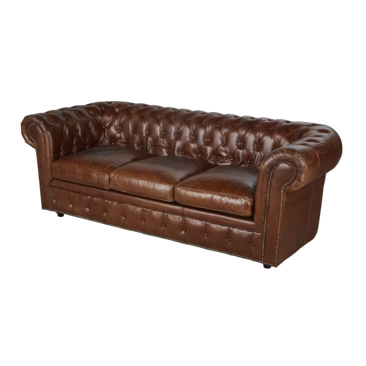 Maisons du Monde Chesterfield - Sofá vintage de 3 plazas de cuero marrón capitoné Tienda