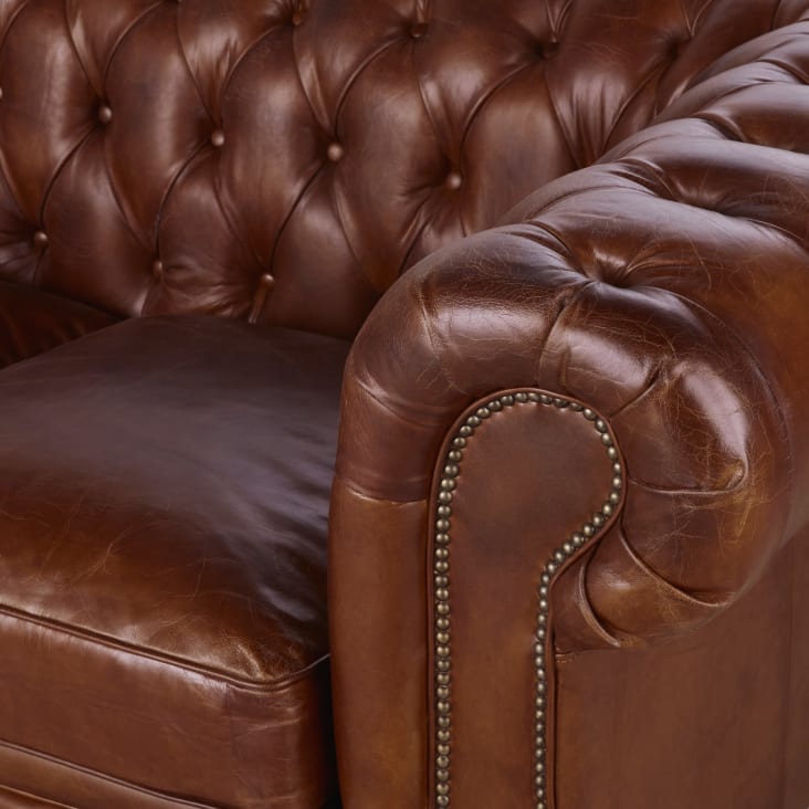 Maisons du Monde Chesterfield - Sofá capitoné vintage de 4 plazas de cuero marrón Mejor oferta