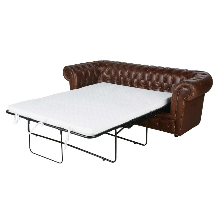 Maisons du Monde Chesterfield - Sofá cama de 3 plazas de cuero marrón Rebajas online