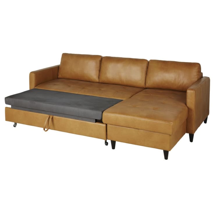 Maisons du Monde Olivia - Sofá rinconera de 4/5 plazas de cuero color caramelo Envío gratis