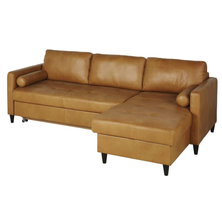 Maisons du Monde Olivia - Sofá rinconera de 4/5 plazas de cuero color caramelo Envío gratis