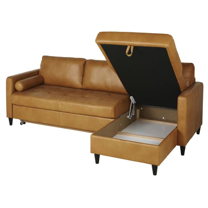 Maisons du Monde Olivia - Sofá rinconera de 4/5 plazas de cuero color caramelo Envío gratis