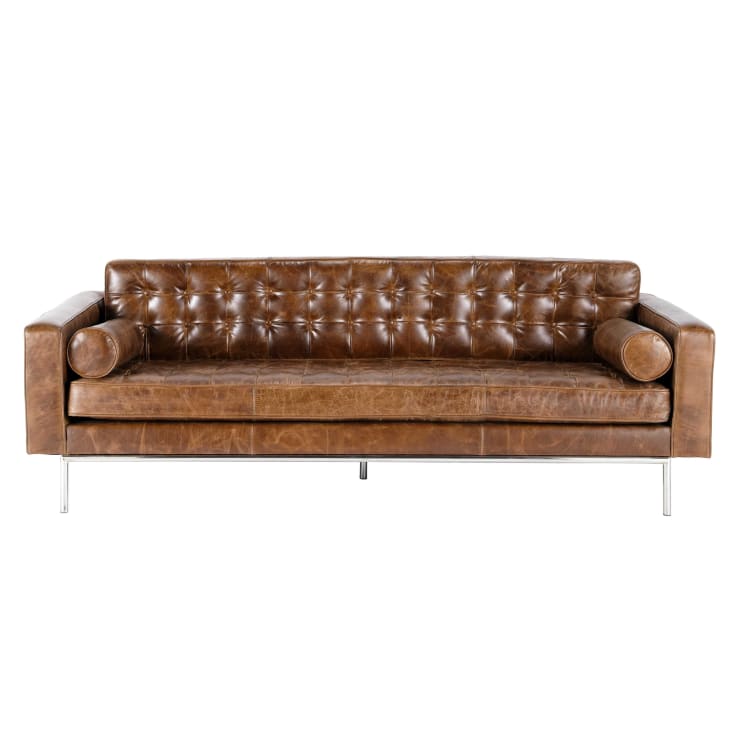 Maisons du Monde Mikado - Sofá capitoné de 3 plazas de cuero marrón Oferta especial