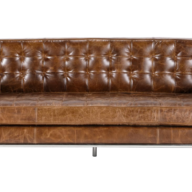 Maisons du Monde Mikado - Sofá capitoné de 3 plazas de cuero marrón Oferta especial