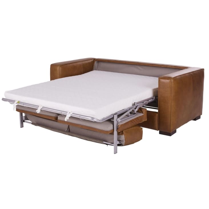Maisons du Monde Berlin - Sofá cama de 3 plazas de cuero marrón envejecido ÚLTIMAS EDICIONES