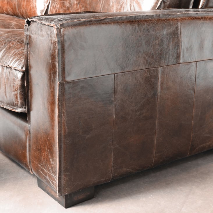 Maisons du Monde Colonel - Sofá vintage de 3 plazas de cuero marrón Últimos 2 días