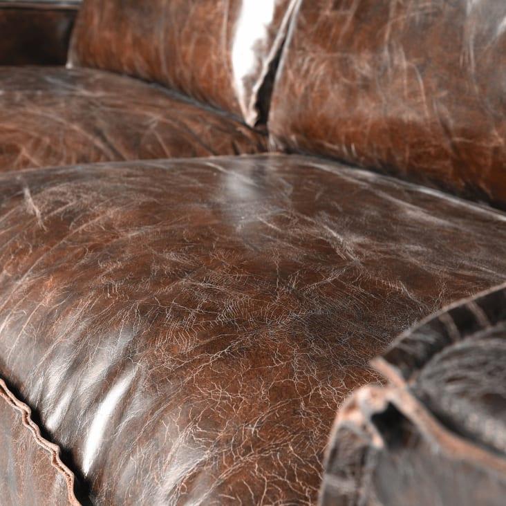 Maisons du Monde Colonel - Sofá vintage de 3 plazas de cuero marrón Últimos 2 días