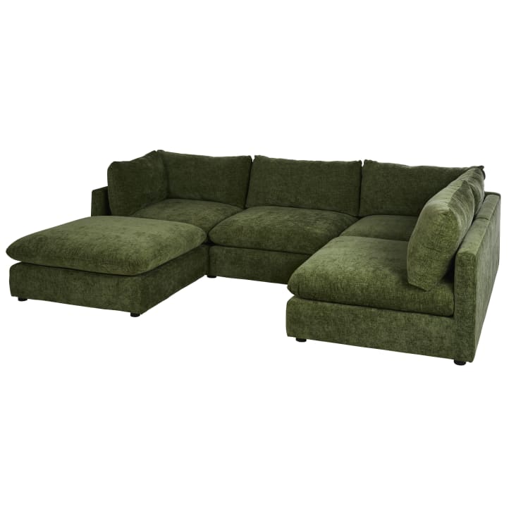 Maisons du Monde Sunset - Sofá rinconera derecha de 5/6 plazas de tela de chenilla verde Precio de fábrica