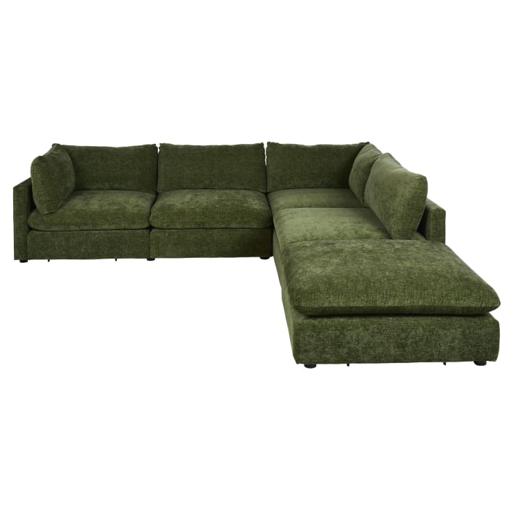 Maisons du Monde Sunset - Sofá rinconera derecha de 5/6 plazas de tela de chenilla verde Precio de fábrica