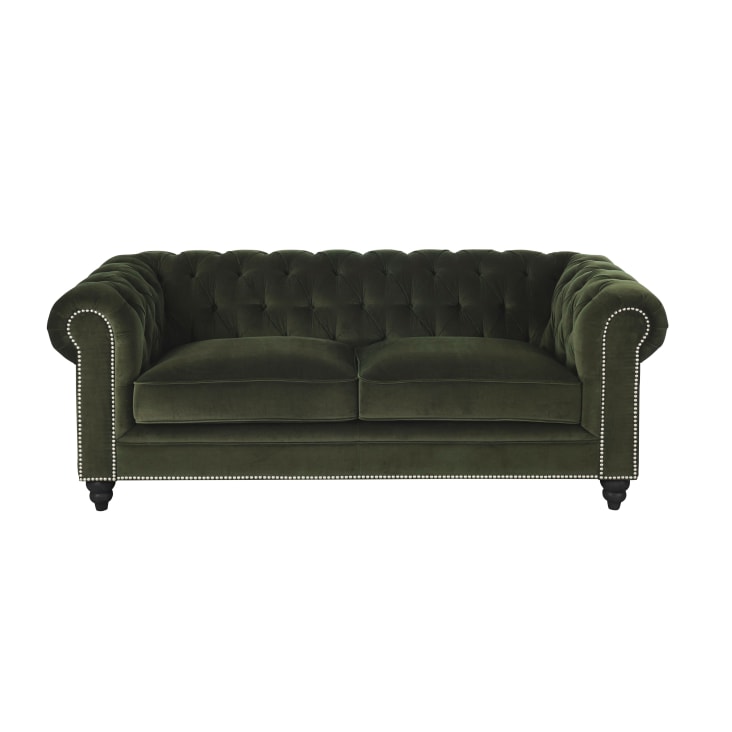 Maisons du Monde Chesterfield - Sofá de 3/4 plazas de terciopelo de algodón verde
