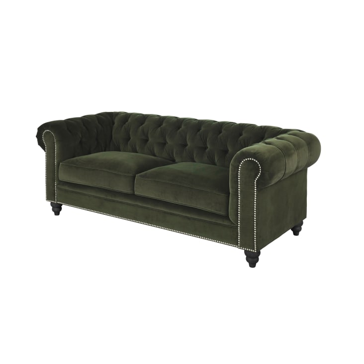 Maisons du Monde Chesterfield - Sofá de 3/4 plazas de terciopelo de algodón verde Promoción por tiempo limitado