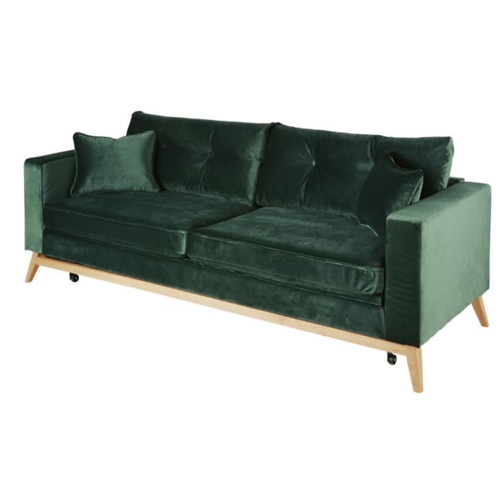 Maisons du Monde Brooke - Sofá cama de estilo escandinavo de 3/4 plazas de terciopelo verde Solo hoy