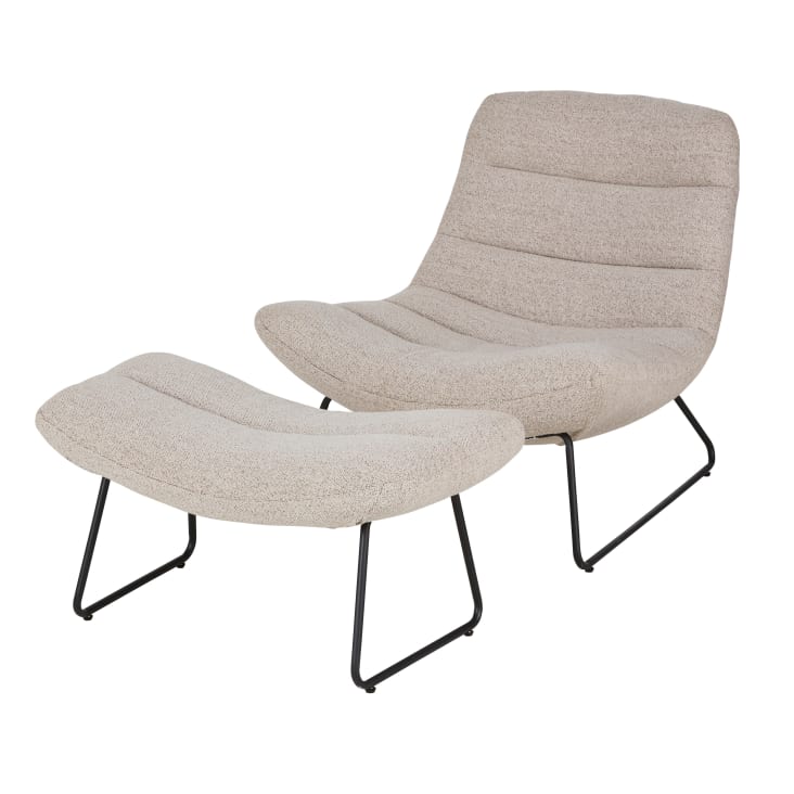 Maisons du Monde Moon - Sillón de tela rizada gris con reposapiés