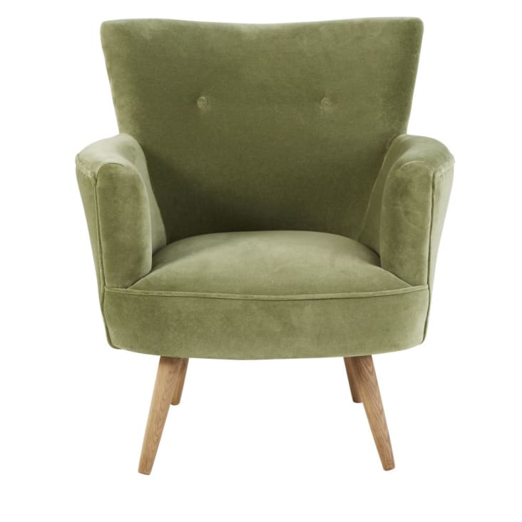 Maisons du Monde Sao Paulo - Sillón de terciopelo verde caqui con efecto envejecido Limitado a 3 días