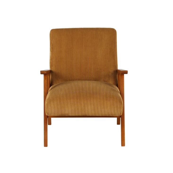 Maisons du Monde Hermann - Sillón vintage de madera de haya y pana amarillo mostaza Ofertas de temporada