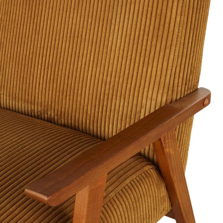 Maisons du Monde Hermann - Sillón vintage de madera de haya y pana amarillo mostaza Ofertas de temporada
