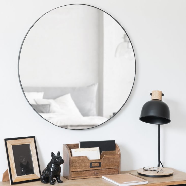 Maisons du Monde CLEMENT - Espejo redondo de metal negro D.70 Rebajas de fábrica